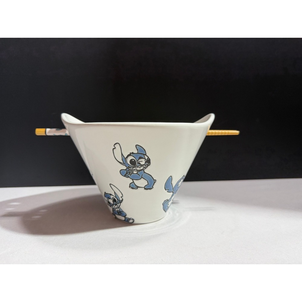 Disney Lilo & Stitch Ceramic Ramen Bowl Set with Bamboo Chopsticks Aloha Blue